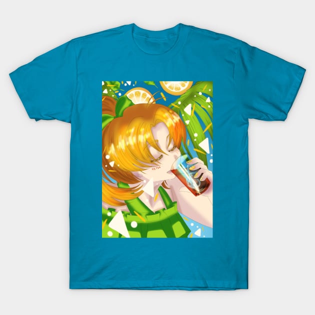 Anime Girl drinking Ice Tea T-Shirt by Summer_Childe